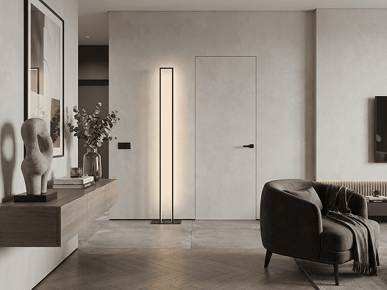 Hidden flush door fully integrated into an interior wall composition