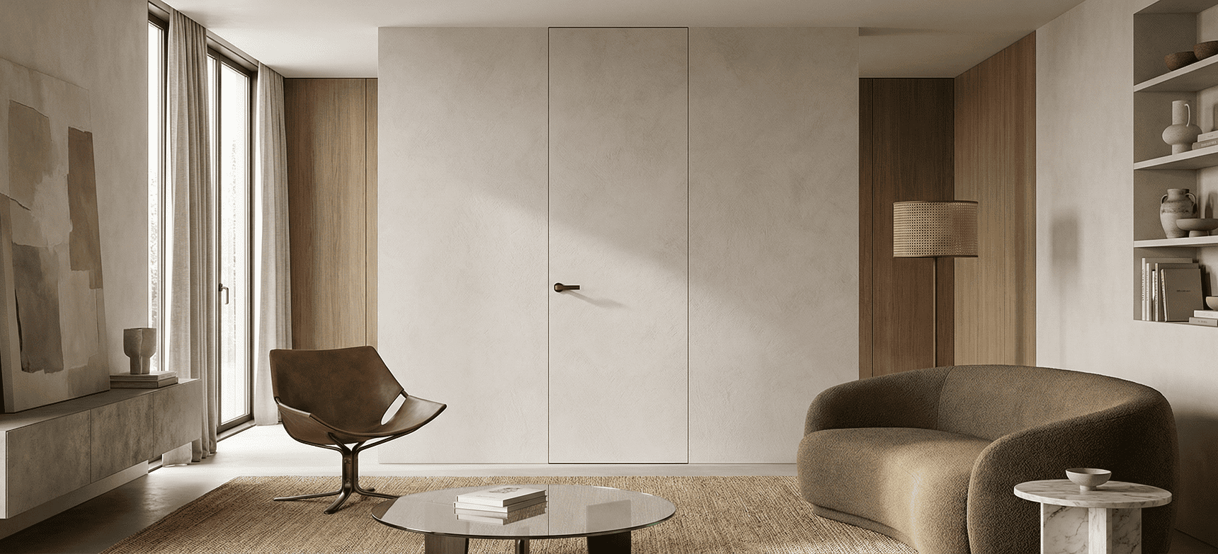 Premium modern interior featuring a hidden door solution for seamless design